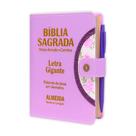 Bíblia Sagrada - Letra Gigante Botão Lilás ARC - João Ferreira de Almeida - Harpa e Índice por Cores