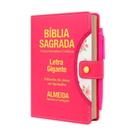 Bíblia Sagrada Letra Gigante - Pink - Botão e Caneta Revista e Corrigida