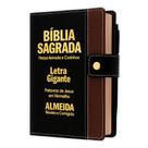 Bíblia Sagrada Letra Gigante - Preto C/ Marrom - Botão e Caneta Revista e Corrigida - Com Harpa