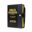 Bíblia Sagrada Letra Grande Botão Preta C/ Azul C/ Harpa