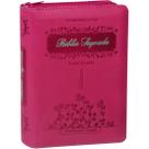 Bíblia sagrada letra grande formato compacto capa luxo rosa com zíper com índice almeida revista e corrigida (