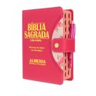 Bíblia Sagrada Letra Grande - Pink - Botão e Caneta Revista e Corrigida