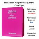 Bíblia sagrada letra jumbo harpa arc índice com ziper capa de luxo pink palavras de jesus em vermelho