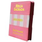 Bíblia Sagrada Rosa Letra Jumbo Harpa Zíper Índice