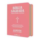 Bíblia Sagrada Tamanho Médio ARC - Capa Luxo Rosa c/ Harpa Cristã - Rei das Bíblias