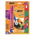 BIC Kit Escolar 20 Peças: 12 Lápis de Cor, 4 Lápis Pretos, 2 Canetas, Borracha e Apontador