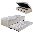 Bicama Box Baú 88x188 material sintético Linho Areia com Colchão de Espuma Ecoline D20 Ecoflex