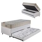 Bicama Box Baú 88x188 material sintético Linho Branco com Colchão Airtech
