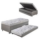 Bicama Box Baú 88x188 material sintético Linho Cinza com Colchão de Espuma Ecoline D20 Ecoflex