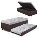 Bicama Box Baú 88x188 material sintético Linho Marrom com Colchão de Espuma Ecoline D20 Ecoflex