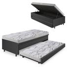 Bicama Box Baú 88x188 material sintético Linho Preto com Colchão de Espuma Ecoline D20 Ecoflex