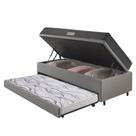 Bicama Box Baú 88x188x42 Revestimento Sintético Cinza com Colchão de Espuma Dual Firme Ecoflex