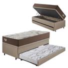 Bicama Box Baú com material sintético Linho Bege 96x203 com Colchão Relax Adorabile Molas Ensacadas Ecoflex