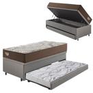 Bicama Box Baú com material sintético Linho Cinza 96x203 com Colchão Relax Adorabile Molas Ensacadas Ecoflex
