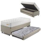 Bicama Box Baú Linho Bege 88x188 com Colchão Ecoline D33 Ecoflex