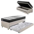 Bicama Box Baú material sintético Linho Areia 88x188 com Colchão Gransleep Molas Verticoil Ecoflex