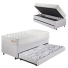 Bicama Box Baú material sintético Linho Branco 88x188 com Colchão Ecoline D33 Ecoflex