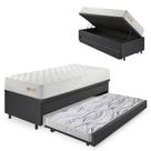 Bicama Box Baú material sintético Linho Preto 88x188 com Colchão Ecoline D33 Ecoflex