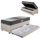 Bicama Box Baú Solteiro 88X188 material sintético Linho Areia com Colchão Dual Firm Ecoflex