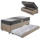 Bicama Box Baú Solteiro 88X188 material sintético Linho Bege com Colchão Dual Firm Ecoflex
