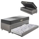 Bicama Box Baú Solteiro 88X188 material sintético Linho Cinza com Colchão Dual Firm Ecoflex