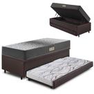 Bicama Box Baú Solteiro 88X188 material sintético Linho Marrom com Colchão Dual Firm Ecoflex