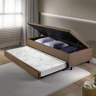 Bicama Box Baú Solteiro Com Colchão Adapto Molas Ensacadas Ecoflex Linho Marrom 88x188