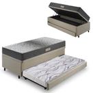 Bicama Box Baú Solteiro Com Colchão Dual Firm Ecoflex Linho Bege 88x188