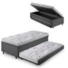Bicama Box Baú Solteiro Com Colchão Ecoline D20 Ecoflex Linho Cinza 88x188
