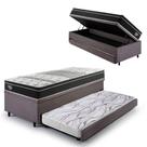 Bicama Box Baú Solteiro Com Colchão Gransleep Ecoflex Molas Verticoil Suede Cinza 88x188