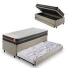 Bicama Box Baú Solteiro Linho Bege 88x188 Com Colchão Bogotá Molas Ultralastic Inducol