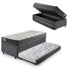 Bicama Box Baú Viúva 120x203 Linho Cinza com Colchão Adapto Molas Ensacadas Ecoflex
