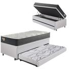 Bicama Box Baú Viúva 120x203 material sintético Linho Branco com Colchão Adapto Molas Ensacadas Ecoflex