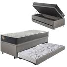 Bicama Box Baú Viúva 120x203 material sintético Linho Cinza com Colchão Adapto Molas Ensacadas Ecoflex Bicama Box Baú Viúva 120x203 material sintético Linho Cinza com Colchão Adapto Molas Ensacadas Ecoflex