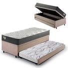 Bicama Box Baú Viúva 120x203 Suede Bege com Colchão Adapto Molas Ensacadas Ecoflex