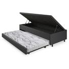 Bicama Box com Baú Solteiro Revestimento Sintético Linho Preto 88x188 com Colchão Auxiliar Ecoflex