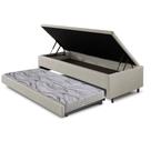 Bicama Box com Baú Solteiro Tecido Sintético Linho Areia 88x188 com Colchão Auxiliar Ecoflex