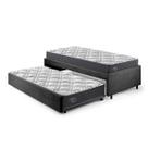 Bicama Box Solteirão 96x203 Suede Preto com Dois Colchões Adapto Molas Ensacadas Ecoflex