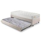 Bicama Box Solteiro Linho Bege 88x188x28 cm com Colchão Ecoline D33 Espuma e Colchão Auxiliar Ecoflex