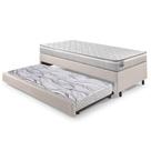 Bicama Box Solteiro material sintético Linho Areia 88x188x28 cm com Colchão Hanover Inducol Molas Ensacadas e Colchão Auxiliar Ecoflex