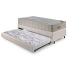 Bicama Box Solteiro material sintético Linho Areia 96x203x28 cm com Colchão Airtech Ortobom Molas Ensacadas e Colchão Auxiliar Ecoflex