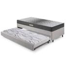 Bicama Box Solteiro material sintético Linho Cinza 88x188x28 cm com Colchão Dual Firm Espuma e Colchão Auxiliar Ecoflex