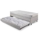 Bicama Box Solteiro material sintético Linho Cinza 88x188x28 cm com Colchão Hanover Inducol Molas Ensacadas e Colchão Auxiliar Ecoflex