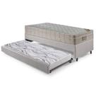 Bicama Box Solteiro material sintético Linho Cinza 96x203x28 cm com Colchão Airtech Ortobom Molas Ensacadas e Colchão Auxiliar Ecoflex