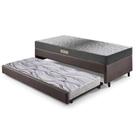 Bicama Box Solteiro material sintético Linho Marrom 88x188x28 cm com Colchão Dual Firm Espuma e Colchão Auxiliar Ecoflex