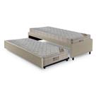 Bicama Box Solteiro Revestimento Sintético Linho Bege Areia 88x188 Com Dois Colchões Airtech Molas Ensacadas Ortobom