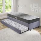 Bicama Box Solteiro Suede Cinza 88x188x28 cm com Colchão Dual Firm Espuma e Colchão Auxiliar Ecoflex