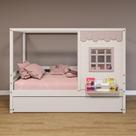 Bicama Casinha Reta Madeira Maciça Branco/ Rosa Housin Bicama Casinha Reta Madeira Maciça Branco/ Rosa Housin