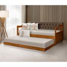 Bicama Dublin Estofado Capitonê Veludo Marrom Madeira com Cama Auxiliar 2 Colchões - Castanho