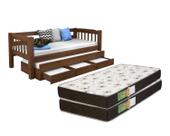 Bicama Madeira Maciça c/ 3 gaveta e 2 colchões D20 88x188x12